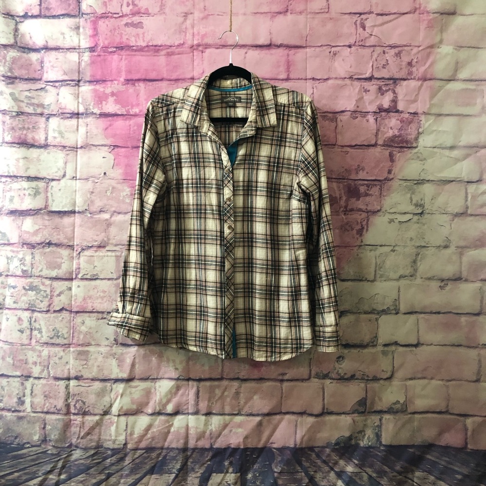 Brown, blue, white and cream flannel